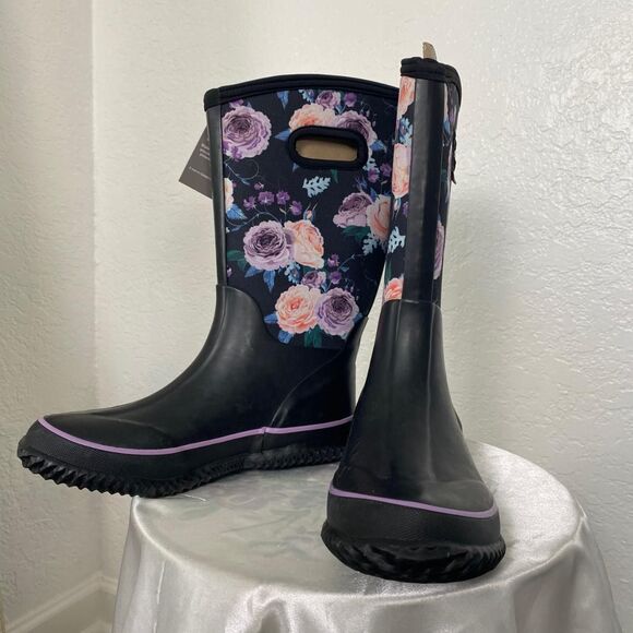 Cute Waterproof Winter Protection Frost Proof Rain Snow Rubber Flower Boots US 6 - Picture 3 of 8